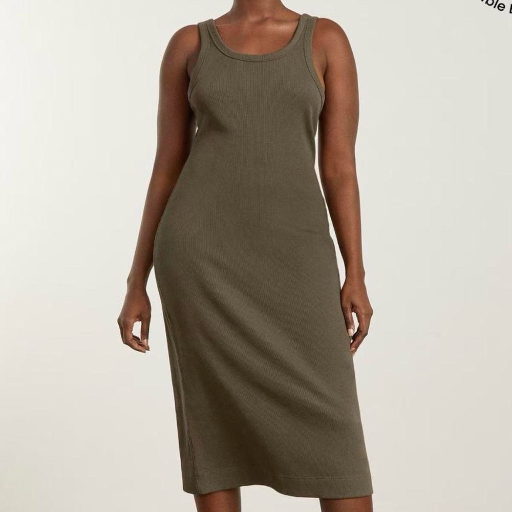 everlane maxi green ribbed dress (brand new)